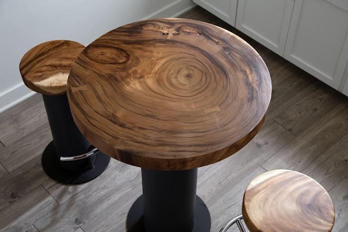 Concrete Bar Table, Chamcha Wood Top