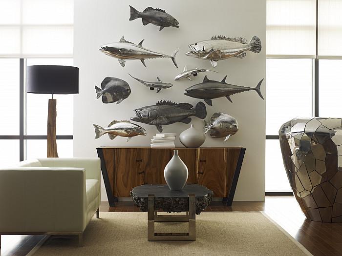 Whaler Shark Fish Wall Sculpture, Resin, Polished Aluminum Finish