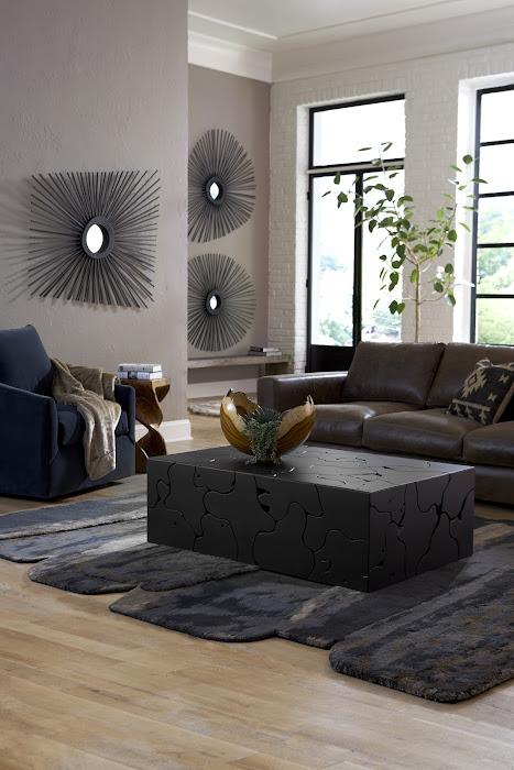 Teak Slice Coffee Table, Rectangle, Black