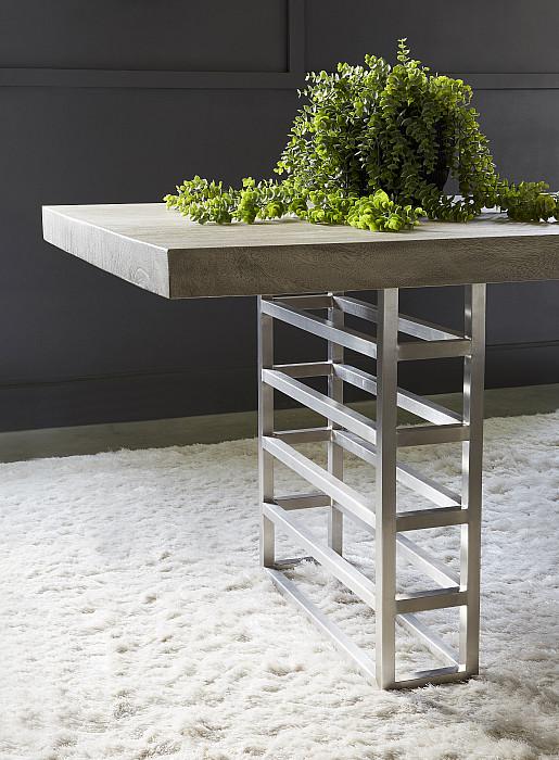 Ladder Dining Table, Suar Wood, Gray/Silver Finish