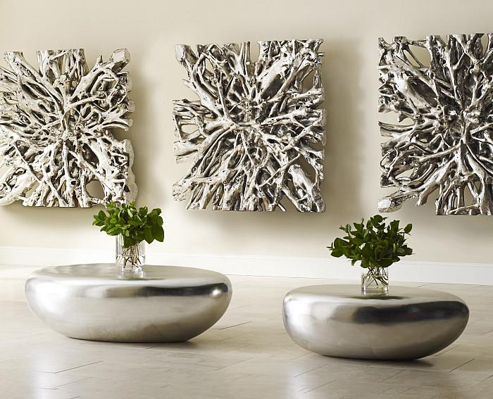 River Stone Coffee Table, Silver Leaf, Small