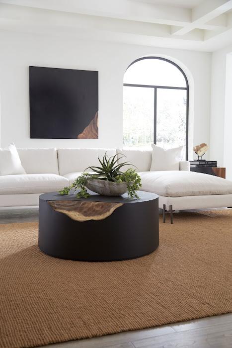 Cornered Coffee Table, Natural, Iron, Round