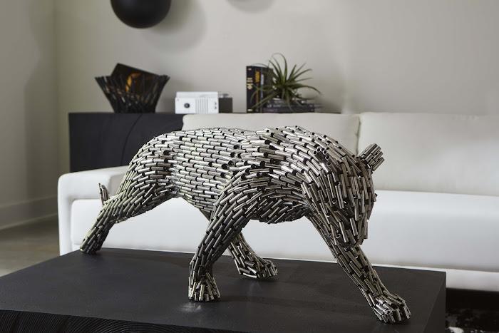 Panther Pipe Sculpture, Walking, Stainless Steel, Small