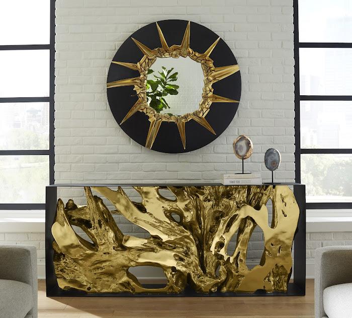 Circular Cracked Mirror, Black & Gold
