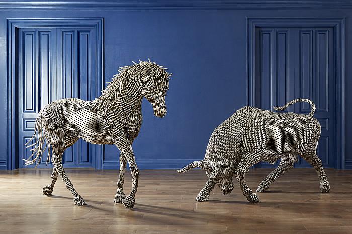 Horse Pipe Sculpture, Walking, Stainless Steel