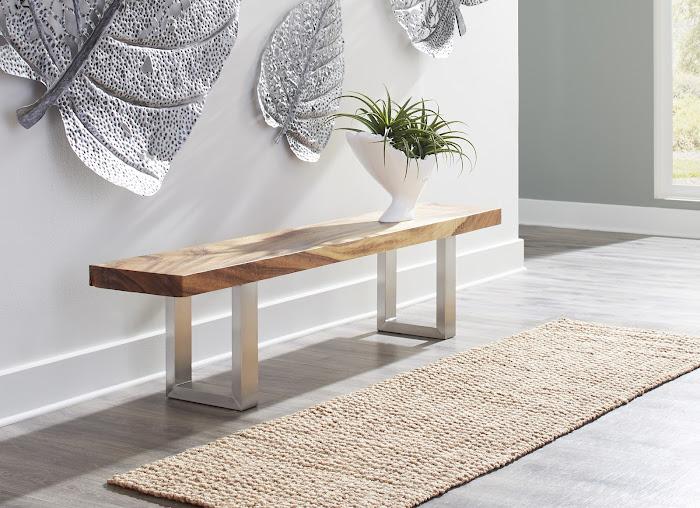 Origins Straight Edge Bench, Brushed Stainless Legs