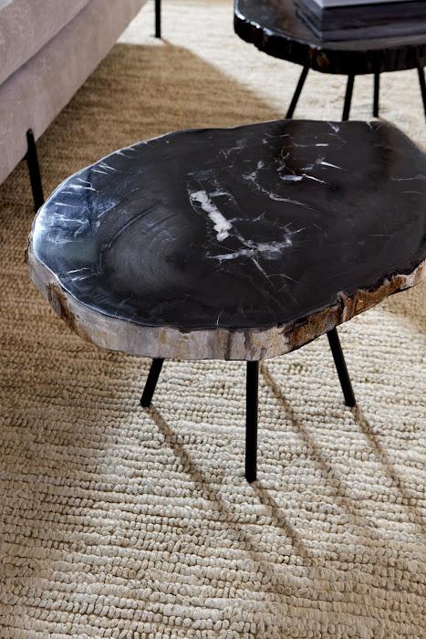 Petrified Coffee Table, Round, Metal Black Base