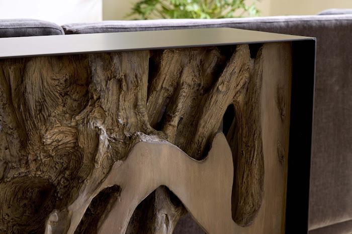 Cast Root Framed Console Table, Resin, Gray Wood Finish