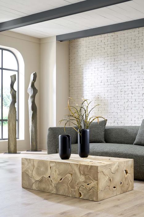 Teak Slice Coffee Table, Rectangle, Bleached