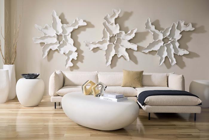 Contour Cast Root Flower Wall Art, White Stone