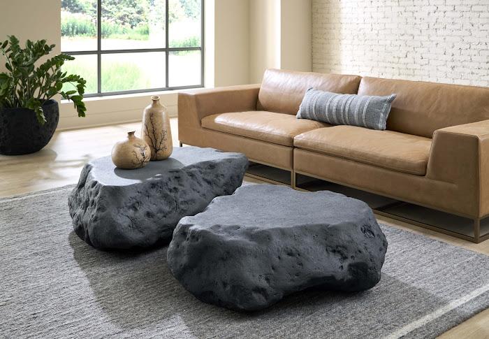 Cast Boulder Coffee Table, Charcoal Stone, Large