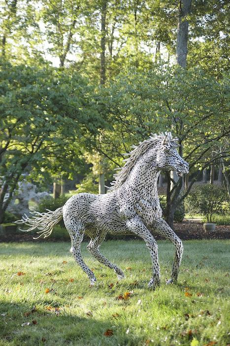 Horse Pipe Sculpture, Galloping, Stainless Steel
