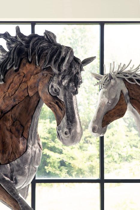 Mustang Horse Woodland Sculpture, Standing