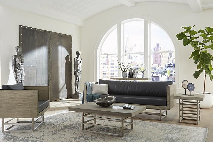 Ladder Coffee Table, Suar Wood, Gray/Silver Finish