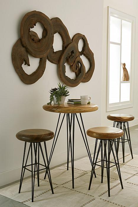 String Bar Stool on Black Metal Legs, Swivel Seat, Natural