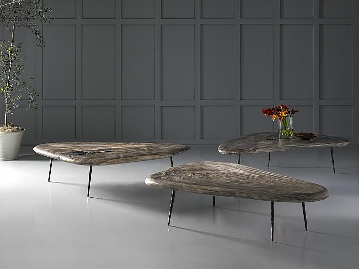 Skipping Stone Coffee Table, Brown Stone, Forged Legs