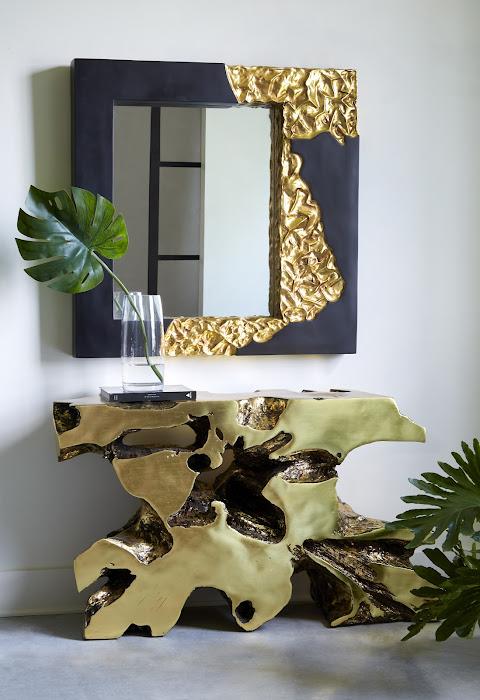 Mercury Mirror, Square, Black, Gold Leaf