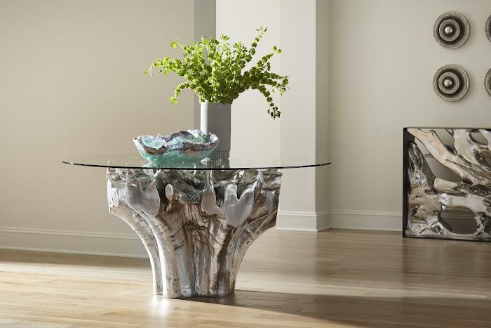 Cast Root Small Silver Dining Table Base, With Glass