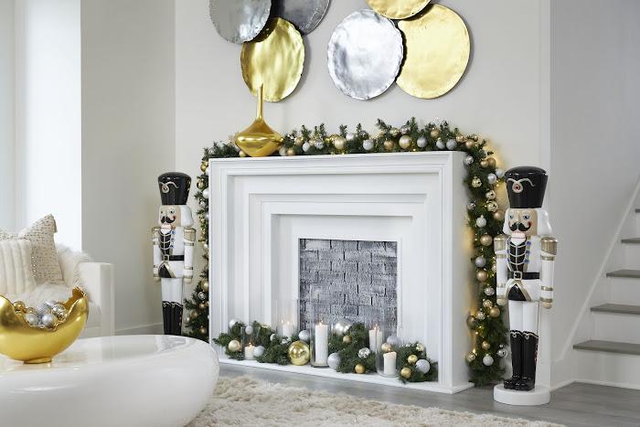 Nutcracker Soldier Sculpture 4ft, Black, White, and Gold