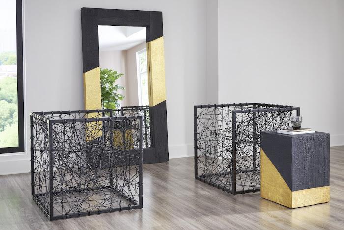 Scorched Side Table, Black and Gold Leaf