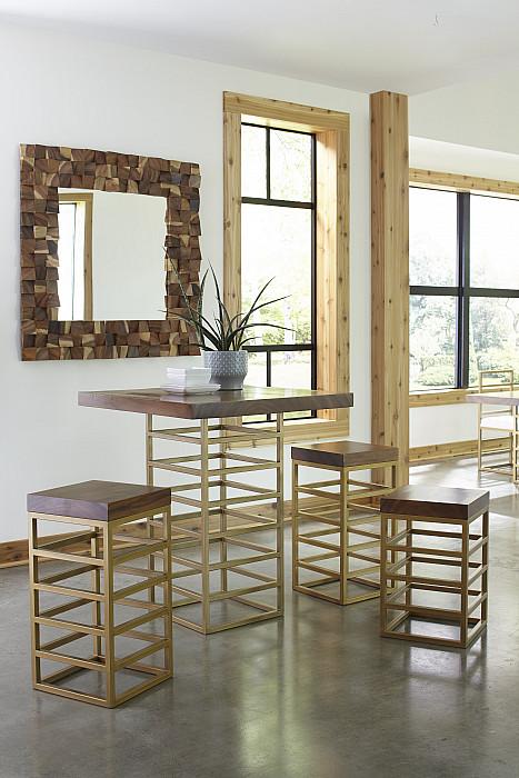 Ladder Bar Stool, Suar Wood, Natural/Brass Finish