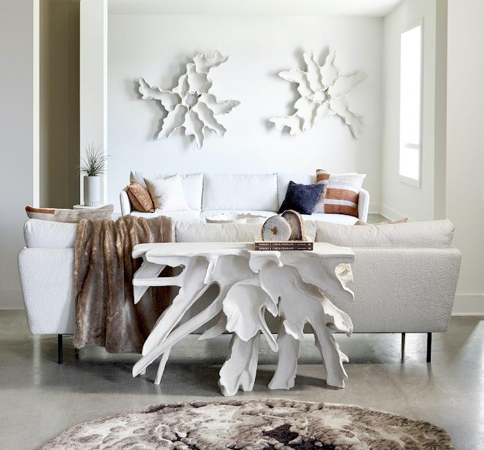 Contour Cast Root Flower Wall Art, White Stone