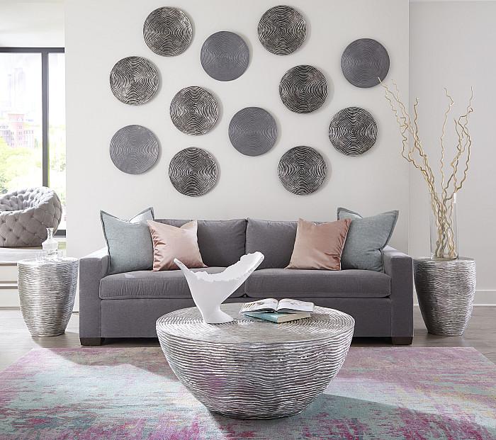 Ripple Wall Disc, Set of 4, Resin, LG, Silver Leaf with Antiquing