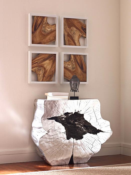 Framed Slice Wall Tile, White Frame , Set of 4