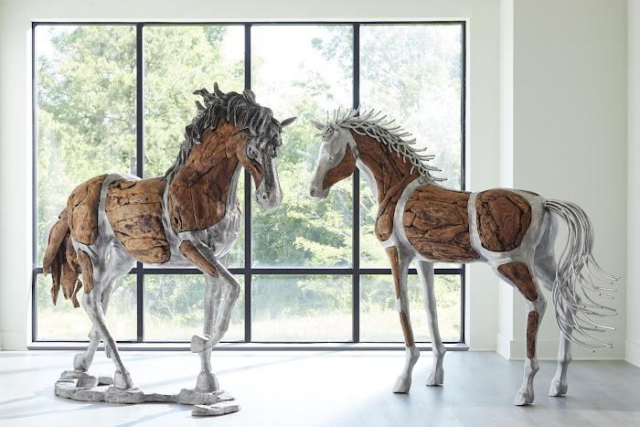 Mustang Horse Woodland Sculpture, Standing