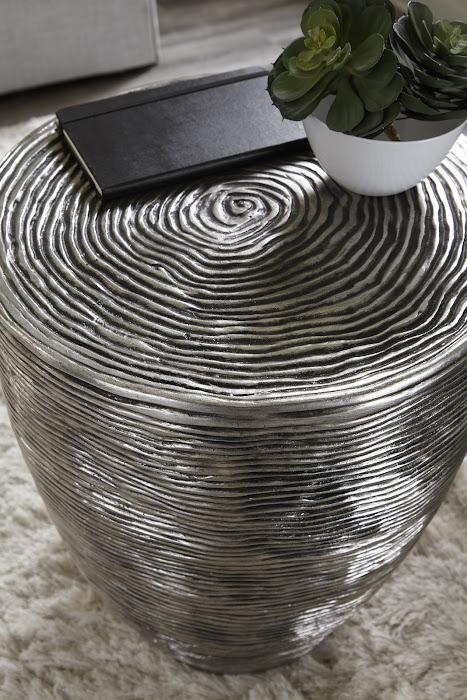 Ripple Side Table, Resin, Silver Leaf with Antiquing