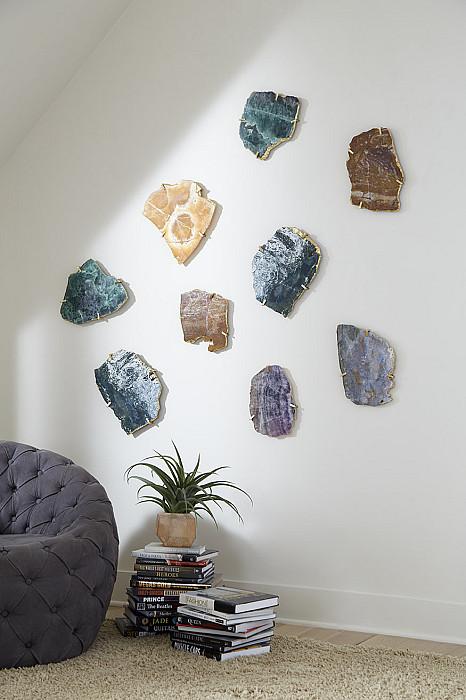 Gem Wall Tile in Brass Setting, Green Emerald