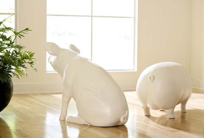 Pig Sculpture, Standing, Off White