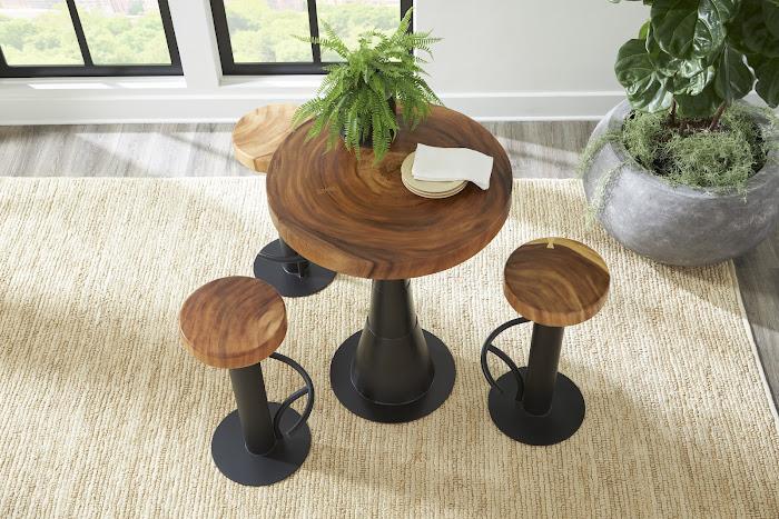 Black Iron Bar Stool, Swivel Seat, Natural