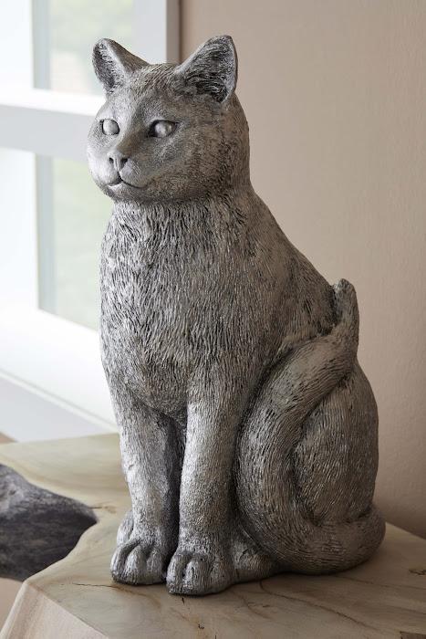 Cat Sitting Sculpture, Silver Leaf