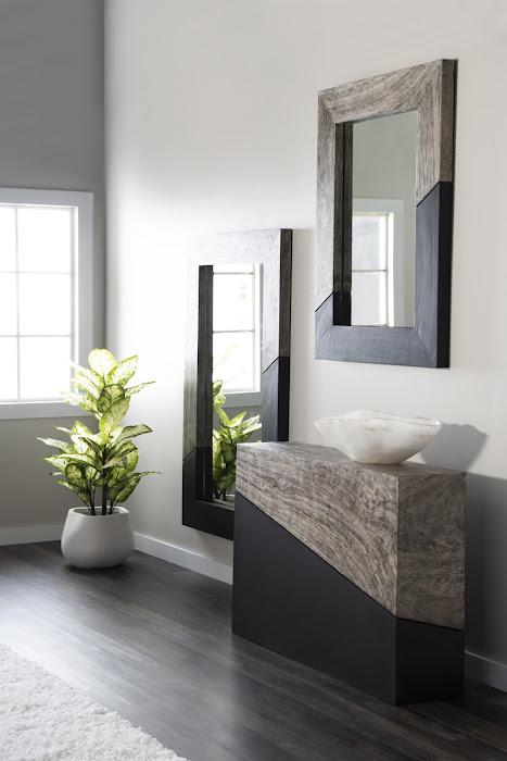 Geometry Wood Mirror, Gray Stone, Black