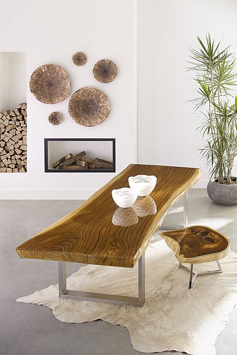 Captured Edge Coffee Table, Natural Finish w/Stainless Steel Legs, Glossy