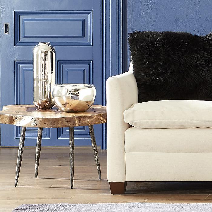 Burled Coffee Table, Black Metal Legs, Large