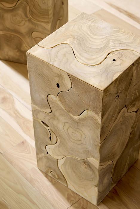 Teak Slice Pedestal, Square, Bleached , SM