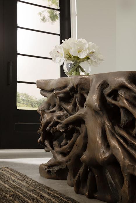 Square Root Console Table, Resin, Antique Bronze Finish