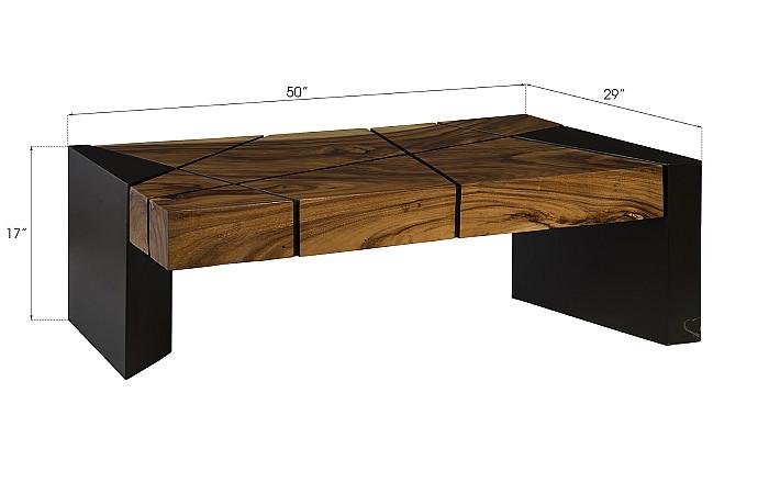 Criss Cross Coffee Table on Black Iron Legs, Chamcha Wood