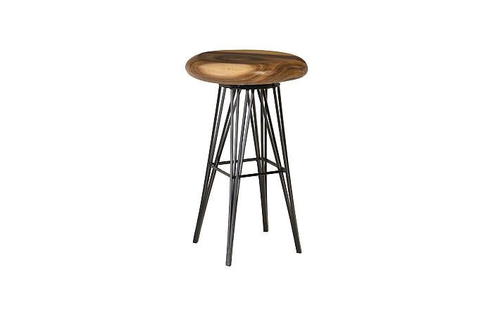 String Bar Stool on Black Metal Legs, Swivel Seat, Natural