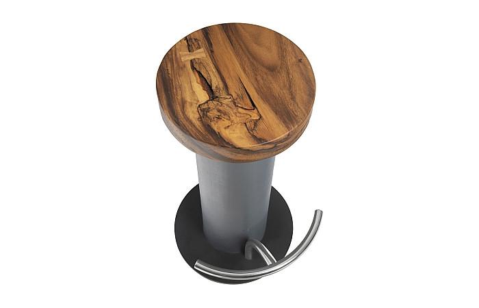 Concrete Bar Stool, Chamcha Wood Top, Stainless Steel Footrest