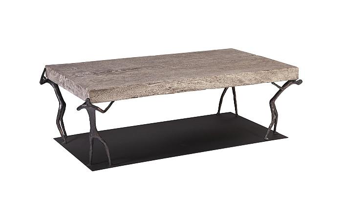 Atlas Coffee Table, Chamcha Wood, Gray Stone Finish, Metal