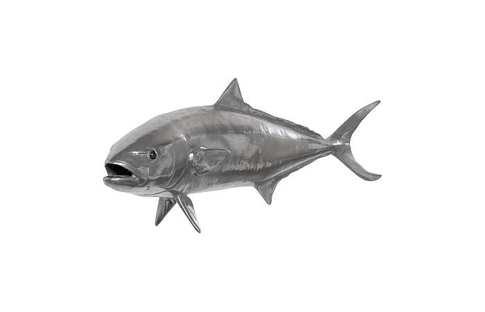Yellow Tailed King Fish Wall Sculpture, Resin, Polished Aluminum Finish