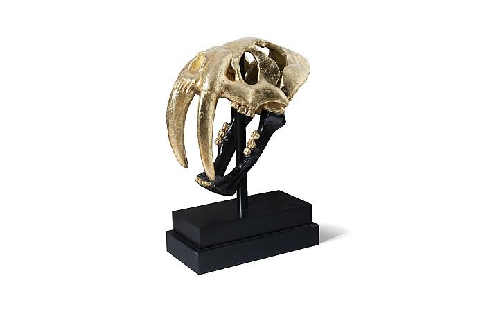 Saber Tooth Tiger Skull, Black, Gold Leaf