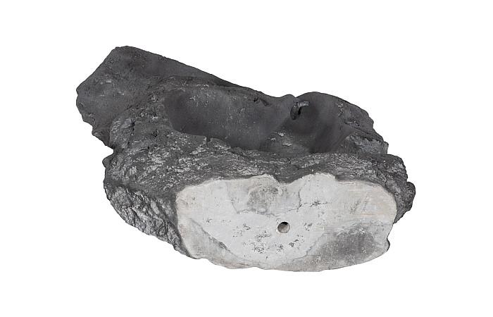 Colossal Cast Stone Sculpture, Two Holes, Charcoal Stone