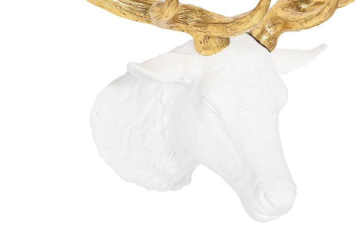 Stag Deer Head, White, Gold Leaf