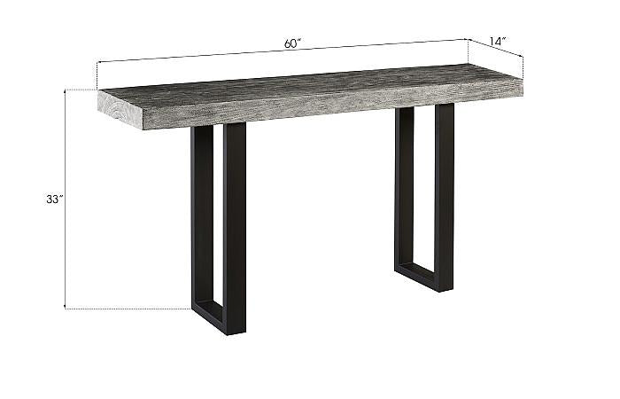 Origins Straight Edge Console Table, Metal U Legs, Gray Stone Finish