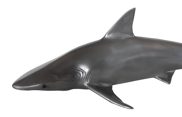 Whaler Shark Fish Wall Sculpture, Resin, Polished Aluminum Finish