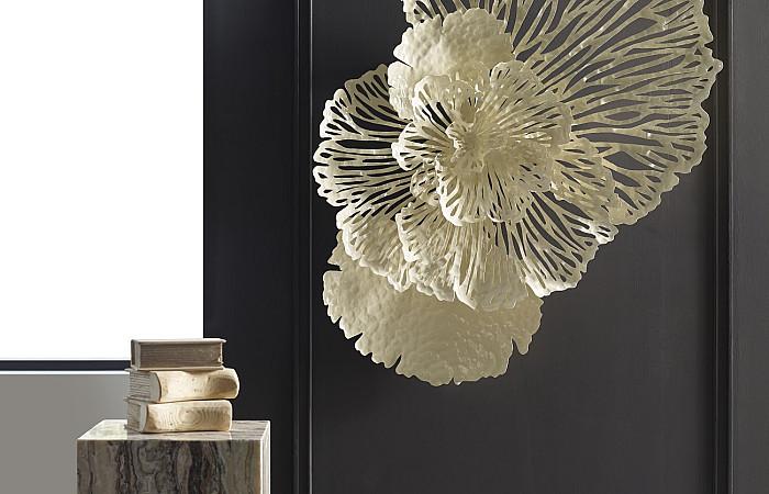 Flower Wall Art, Medium, Ivory, Metal